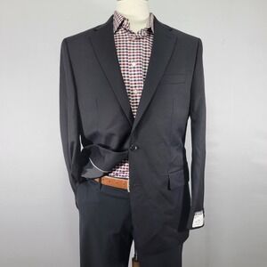 Michael Kors Kaplan Mens Sport Coat Blazer Two Button Black Twill Wool Blend 42L